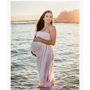 Light Pink Maternity Strapless Split Front Chiffon Dress, see measurements (xs?)